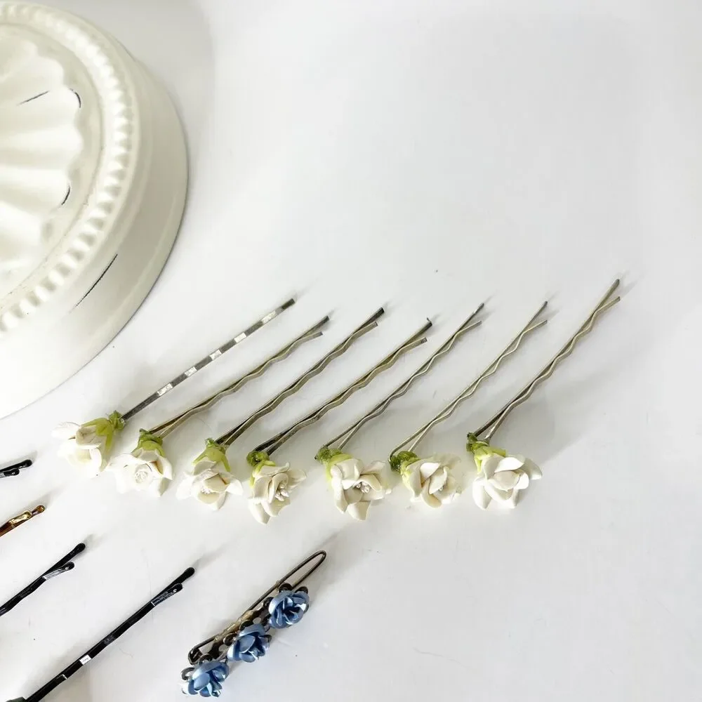 Lot of 12 Vintage 90s‎ Enamel Silk Bobby Pins Flower Y2K Fashion Glam Fairy Boho